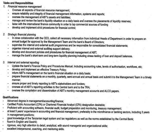 Job Description of Financial Manager - ORDNUR