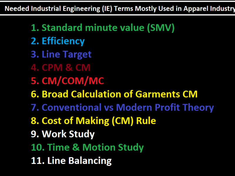 Necessary IE Terms of Apparel Industry