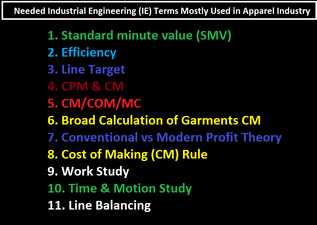 Necessary IE Terms of Apparel Industry