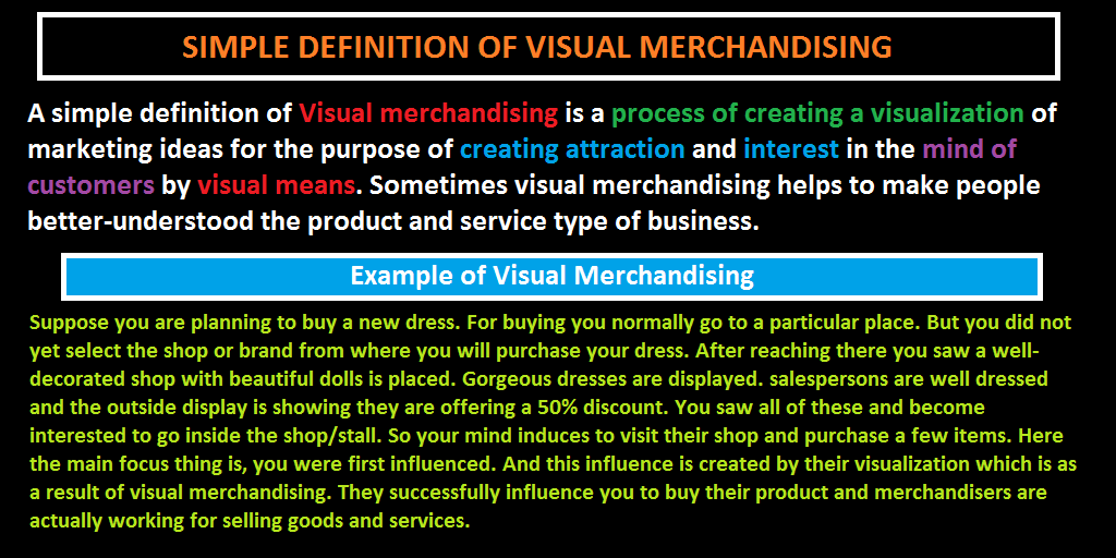Definition of Visual Merchandising, Define Visual Merchandising, Visual Merchandising Meaning
