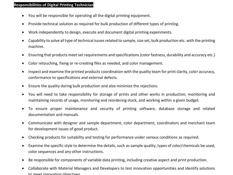 Job Responsibilities of Digital Printing Technician