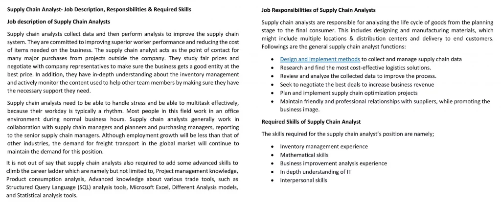 Supply Chain Analyst Job