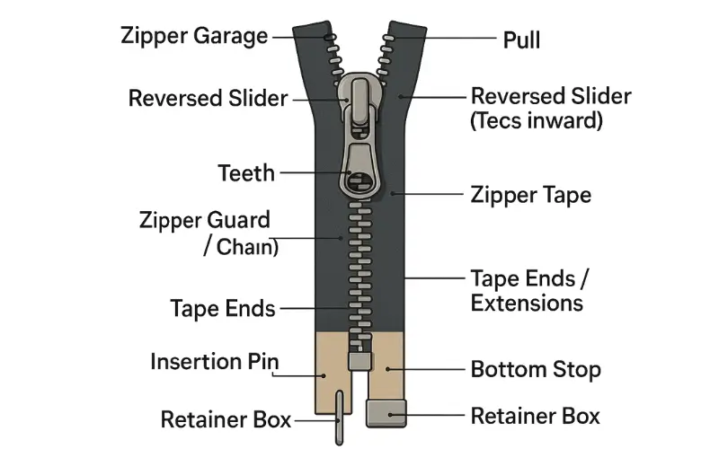 Different Parts of a Zipper